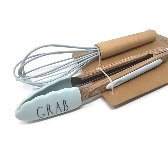 Rae Dunn Wooden Mini Whisk and Tongs with Light Blue Accents - Picture 3 of 6